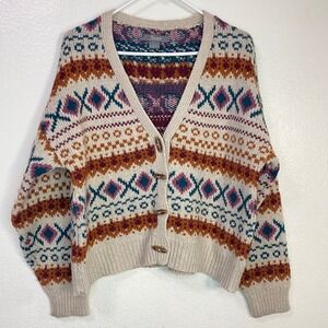Natural Reflections Womens Fairisle Toggle Button Cardigan Sweater Cabincore L